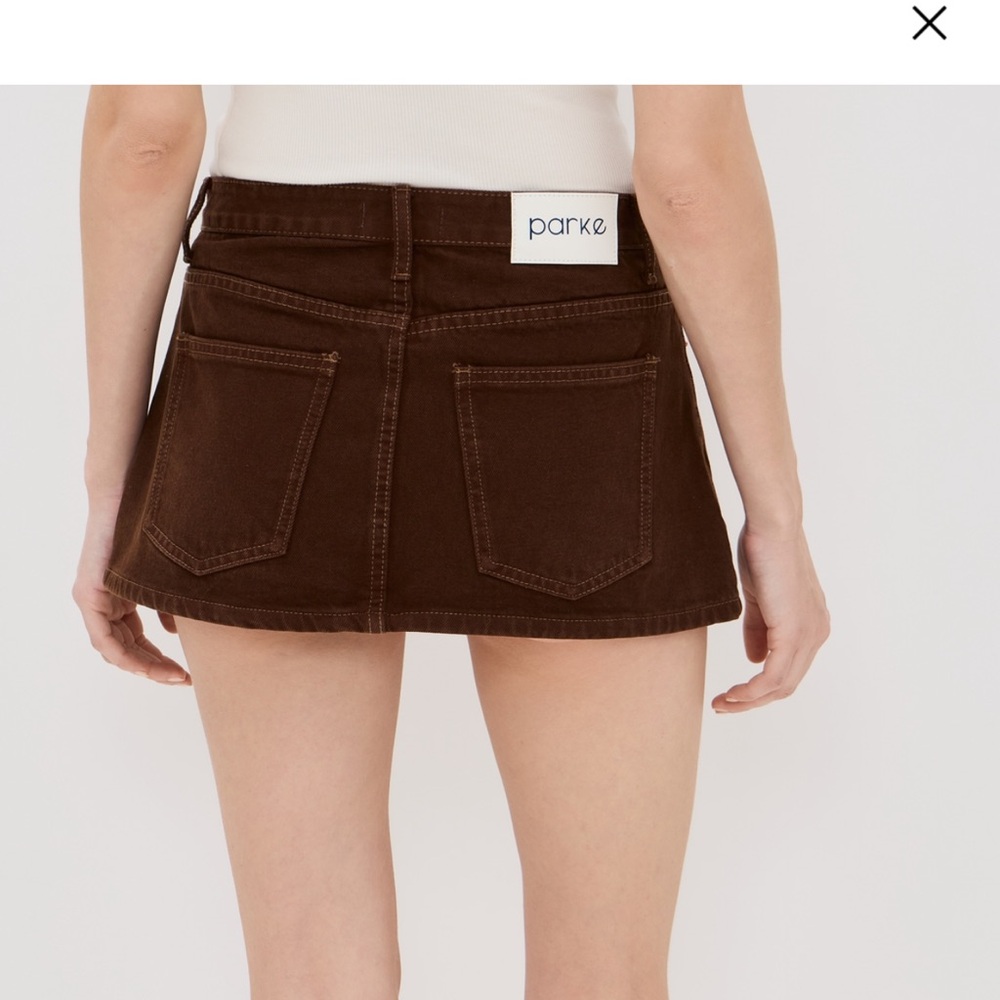Parke brown Denim mini skirt new never worn in original package size 25